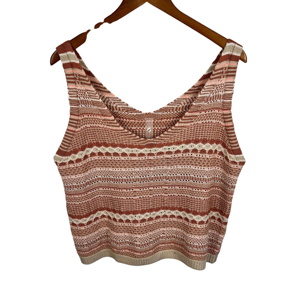 Lou & Grey Earthy Crochet Knit Top Large Earth Tone Nature Granola Boho Festival